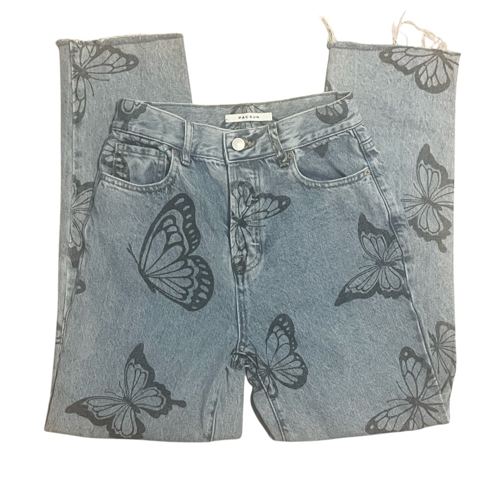 PacSun Eco Light Blue Butterfly Straight Leg Jeans Sz 25 - Picture 8 of 16